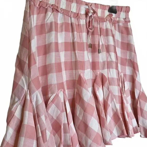 Entro Pink White Gingham Ruffle Skirt SIZE Large NWT Cottage Coastal Grandma - Picture 2 of 7